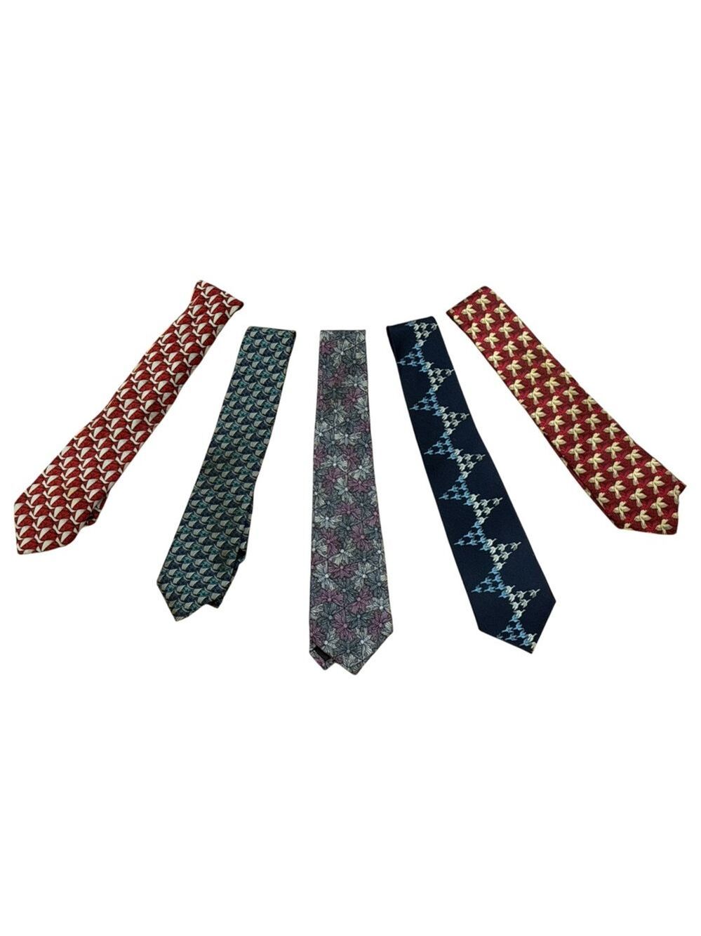 80s-90s 5 PCs M C ESCHER BOXELDER CO SILK ARTISTIC TIES VTG ECLECTIC GRANDPA